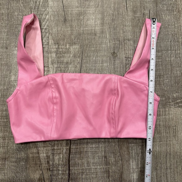 Edikted Faux Leather Crop Top Small Pink Bustier Tank Square Neck Zip Back NWT - Picture 3 of 8